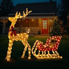 LED Rentier mit Schlitten Weihnachtsbeleuchtung Weihnachtsdeko mit 180 Lichtern