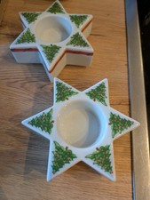 2 x Teelichthalter Stern mit Tannenbäumen von Hutschenreuther Weihnachten