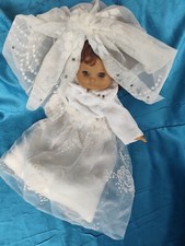 Altes Puppen Brautkleid - Hochzeit - mit Schleier - Strass - Samt -Spitze genäht