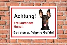 Schild Hund  Achtung! Freilaufender Hund! Betreten auf eigene Gefahr!