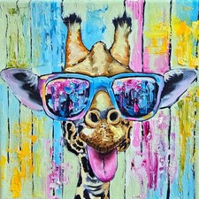 Giraffe mit Brille Ölbild