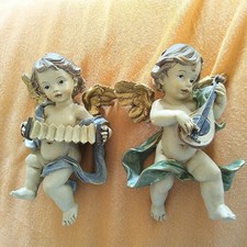 2 Engel mit Laute + Harmonika aus circa 1970, unbeschädigt