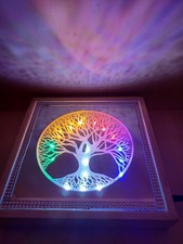 Beleuchtung Spiegelfliese Gravur Holzrahmen Handarbeit Lebensbaum 4 Jahreszeiten