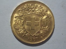 20 CH Franken Gold, Vreneli, Jahrgang 1907, seltener Jahrgang, Top Zustand!