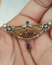 Antik Granat Perlen Brosche Silber Teivergoldet Böhmische Granat Art Deco 1900
