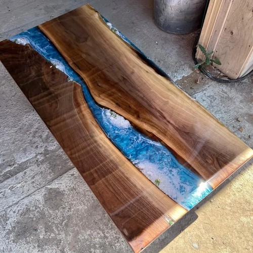 Blue epoxidharz river table - river,
