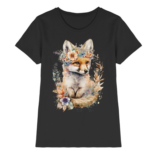 Fuchs shirt damen - fuchs, blumenkranz