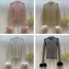 Damen Strass Kristall Bluse