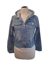 Damen Blaue Jeansjacke Mit Kapuze Cropped Gr. M 38 Used-Look Neu