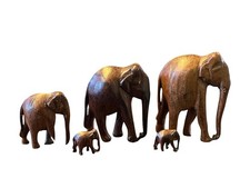 5 Elefanten Holz Holzelefanten Elefantenfigur Elefantenherde geschnitzt 54812