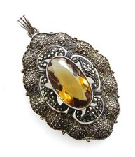 Großer Art Déco Theodor Fahrner 925 Silber Anhänger mit Markasiten & Citrin