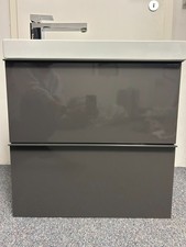 IKEA Waschtisch Godmorgon mit Aufsatzwaschbecken, hochglanz grau, 2 Schubladen