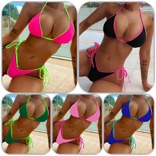 SeXy Mini Micro Neckholder Triangel Brazilien Slip String Panty Bikini Neonpink