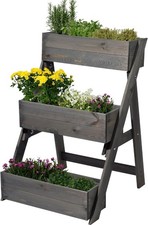 dobar Dreistufige Pflanztreppe Outdoor aus Massiv-Holz für Balkon und Garten 