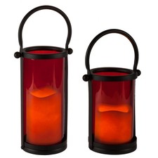 Laterne LED Glas Rot Windlicht Gertenlicht Kerze Batteriebetrieb Innen Aussen