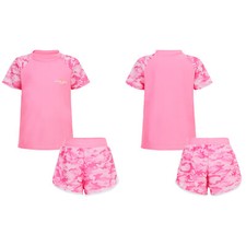 DE Kinder Mädchen Rash Guard Set Tarnung Drucken Bikini Oberteil Badeshorts Mode