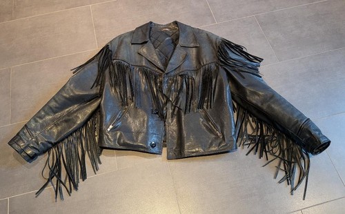 Schwarze fransen lederjacke - schwarze,