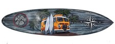 Deko Surfboard aus Hartholz 100cm mit Camper Van Motiv Surfbrett Bus campu#ing