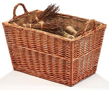Kaminholzkorb Holzkorb Allzweckkorb Flechtkorb eckig m. Griffen Weide Jutestoff