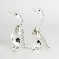Murano Glas Figuren Paar Enten Cenedese klar, Anthrazit italienische Glaskunst