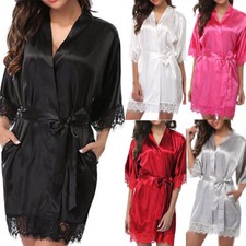 Damen Satin Kimono Nachthemd Bodydoll Nachtwäsche Morgenmantel Bademantel Mode