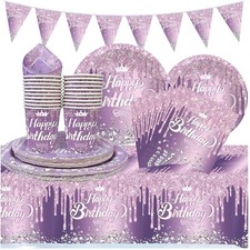 Geburtstag Party Geschirr Set, Violett, 20 Gäste, Pappteller, Becher, Servietten