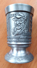 Zinn-Becher Schnapsbecher Jagdmotiv Jäger, mit Spruch