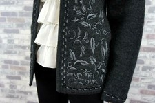 LINEA LOUIS DELL OLIO DAMEN KOCHWOLLE STRICKJACKE GRAU STICKEREI L 