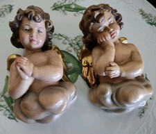 Engel auf Wolke Holz handgeschnitzt Tirol Gold Krippenengel