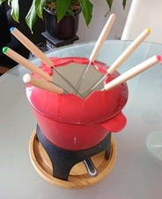 Gusseisen Emaille Fondue Set für 6 Personen Fondueset mit Gabeln 