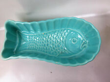 11624:Antike Steingut Fisch Auflauf bzw.Terrinenform Ofen ca.1900 türkis/grün