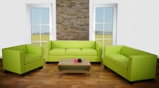 3-2-1 Couchgarnitur Lille, Loungesofa Sofagarnitur, Kunstleder hellgrün
