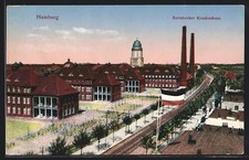 AK Hamburg-Barmbek, Barmbecker Krankenhaus, Schornsteine und Reichsfahne aus de 