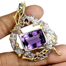 925 Sterlingsilber Anhänger Amethyst 29ct Tsavorit Saphir Edelstein Handgemacht