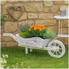 Holzschubkarre Weiß Rustikal Sommerset Dekoschubkarre Planzschubkarre HTI-Living