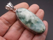 GJ69 HEMIMORPHIT LARIMAR OVAL XL VINTAGE 925 SILBER-ANHÄNGER +KETTE / LEDER! 
