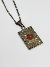 Antik Silber 835 Halskette Mit Koralle Stein Elegant