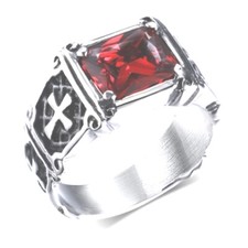 Ring Ringe silber Herren Kreuz Rubin-Imitat rot Templer Kreuzritter