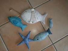 Schöne Maritime Deko: Seestern 3 Fische Stoff genäht handmade, 1 Fisch Holz, neu