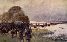 Künstler Ak KuK-Armee, Alpenkrieg, Übergang, Brücke, Soldaten - 11379641