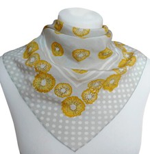 edles Damen Seidentuch Nickitch Halstuch Punkte Blumen Streifen grau gelb 447