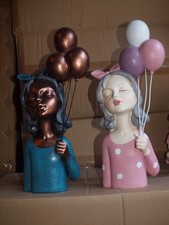 Deko Figur Mädchen mit Ballon Büste 37cm Polyresin Rosa Blau Gold NEUHEIT