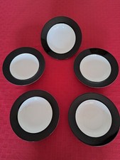 Flirt  Porzellan Doppio 5x tiefe Teller Suppenteller 21,5 cm weiß /Rand schwarz