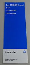 Preisliste VW Golf 3 / III Colour Concept | + Variant & Cabrio Stand 12/1995