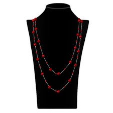 Perlenkette Metall Acryl Rot Schwarz Perlweiß 170 cm Halskette doppelt tragbar 