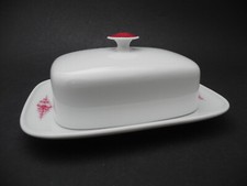 Fürstenberg Butterdose rotes / purpur Blumendekor Butterglocke