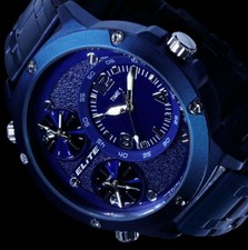 Elite XXL Monster Watch Herren Armband Uhr Blau Tri Dual Triple Timer 