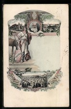 Lithographie Portrait Turnvater Jahn, Turnerriege bei Massenübung 1912 