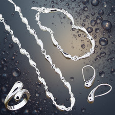 Schmuckset 925 Sterlingsilber Halskette + Armband + Ohrringe+ Ring mit Samt Box