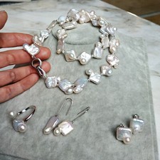 Unikat Barockperle Kette Ohrstecker Ohrhänger Anhänger Ring Silber925 Biwa SWZ